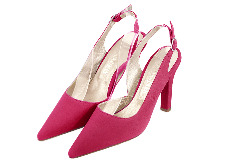 French elegance and refinement for these fuschia pink dress slingback shoes, 
                available in many subtle leather and colour combinations. This charming, timeless pump with a back strap will be perfect for any type of occasion.
To be personalized with your materials and colors.  
                Matching clutches for parties, ceremonies and weddings.   
                You can customize these shoes to perfectly match your tastes or needs, and have a unique model.  
                Choice of leathers, colours, knots and heels. 
                Wide range of materials and shades carefully chosen.  
                Rich collection of flat, low, mid and high heels.  
                Small and large shoe sizes